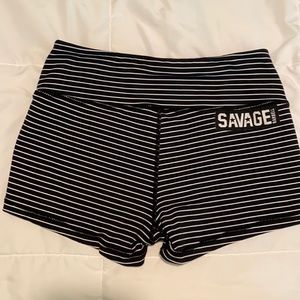 Savage Barbell Black and White Striped Shorts